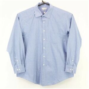 Van Heusen Men's Button Up LS Collared Fitted Shirt Size 18 34/35 Blue Plaid euc